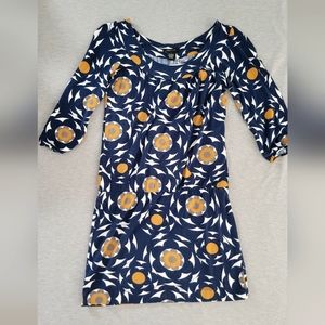 BCBG Dress Womans Navy Blue Gold  Stretchy Tunic Shift Size Small